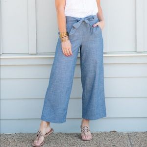 J. Crew Chambray Tie Waist Wide Leg Pants Size 4